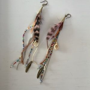 Beaded feather Tassel earrings